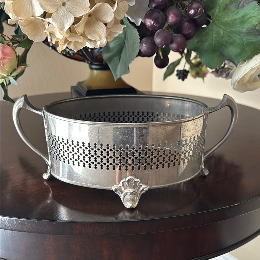 Vintage Silver Casserole dish holder with Handles Oval shape